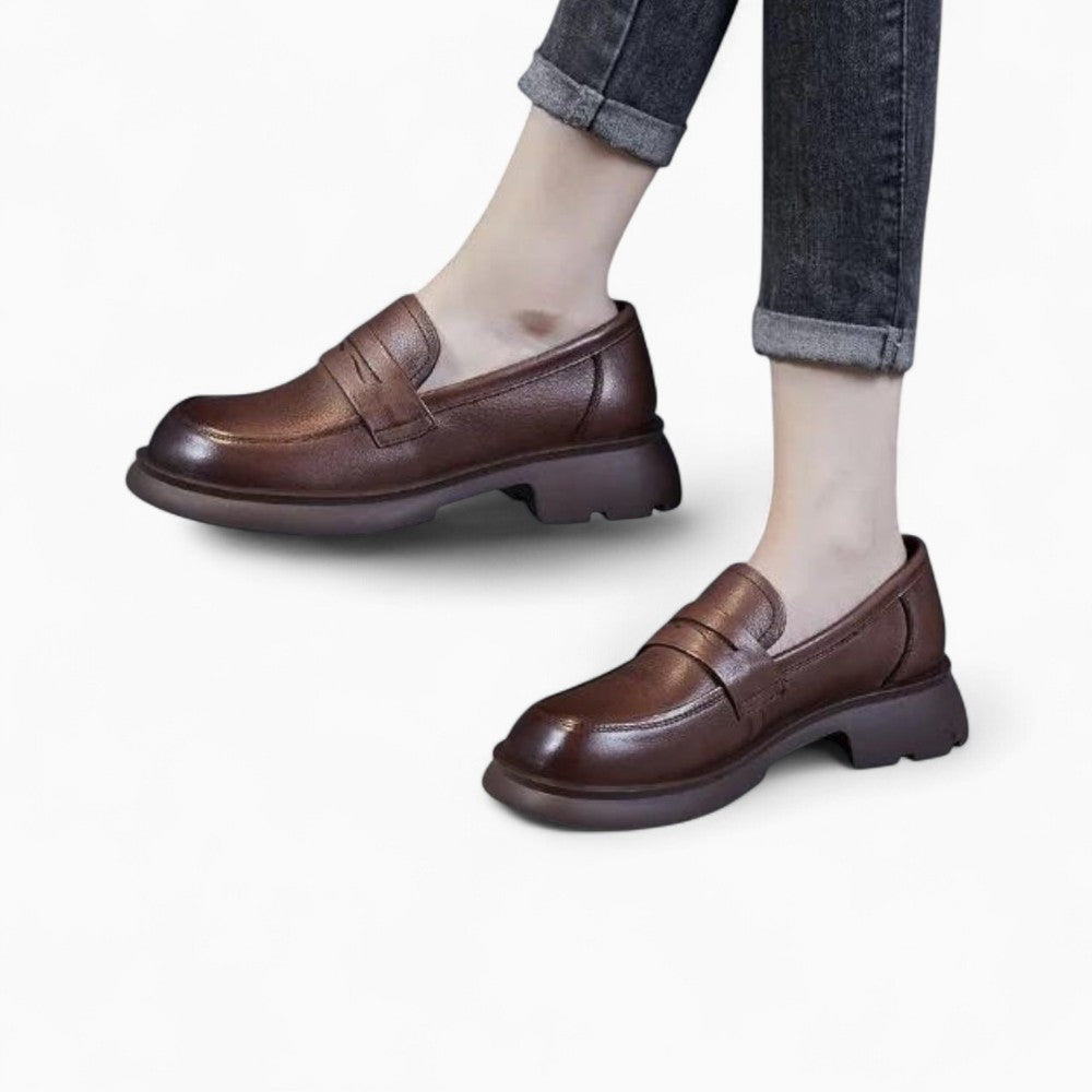 Mocassins En Cuir À Talon Et Semelle Épaisse Pour Femme