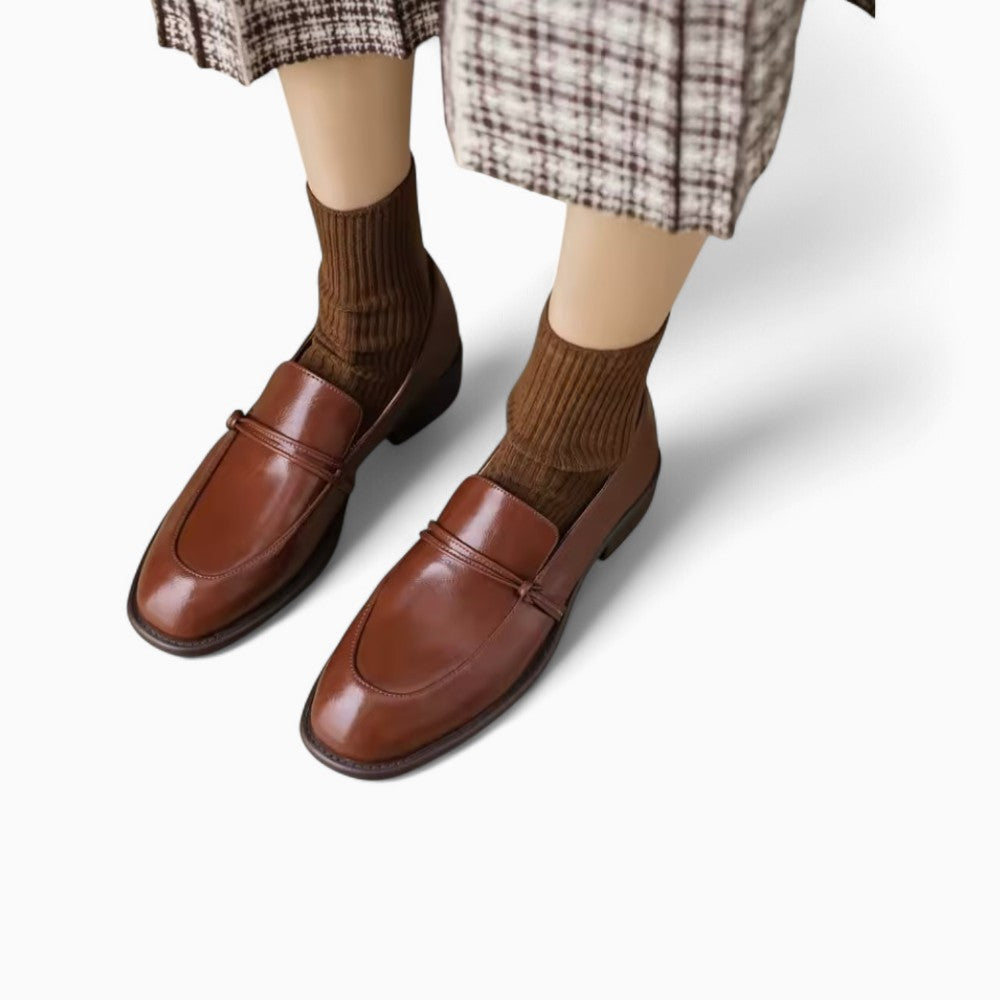 Mocassins En Cuir À Talons Épais Et Carré Pour Femmes