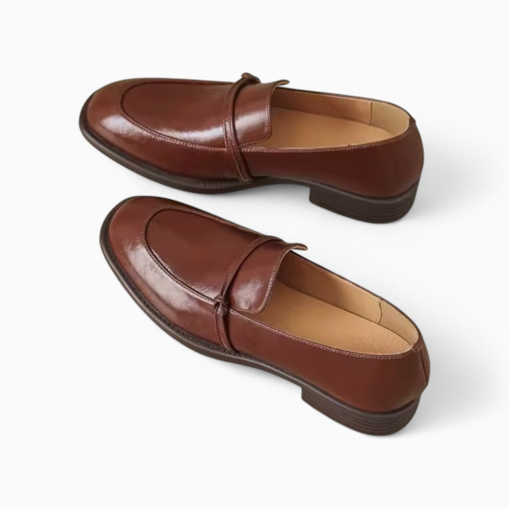 Mocassins En Cuir À Talons Épais Et Carré Pour Femmes