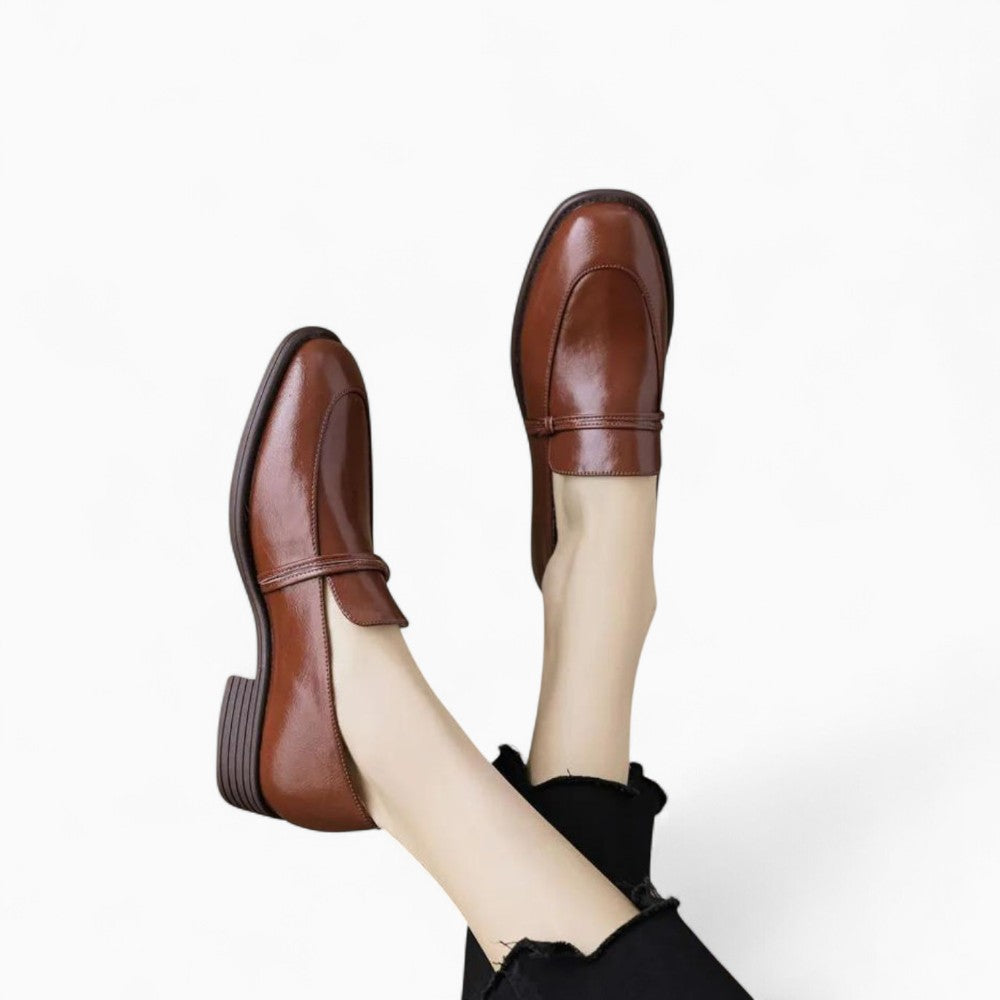 Mocassins En Cuir À Talons Épais Et Carré Pour Femmes
