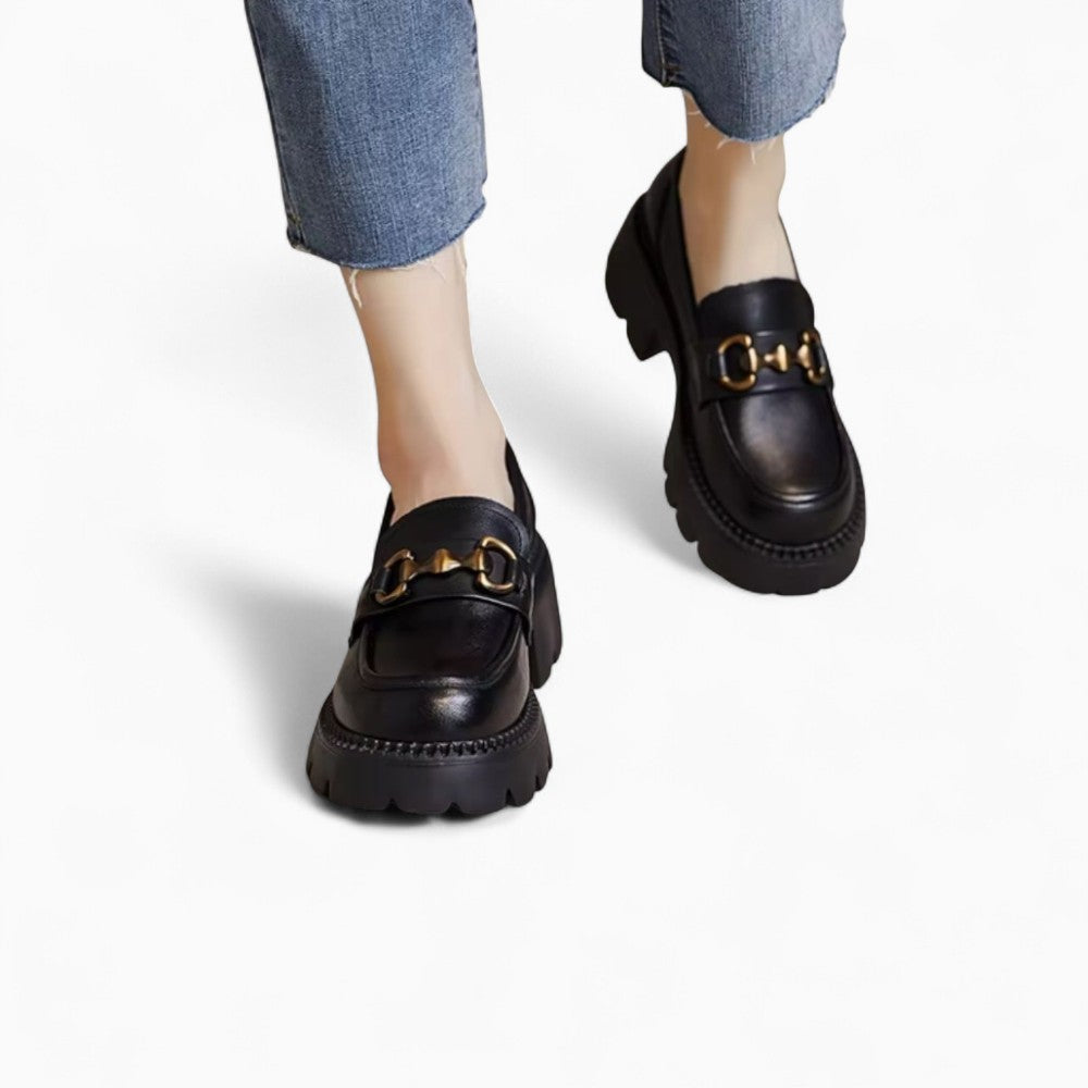 Mocassins En Cuir À Talons Et Mors