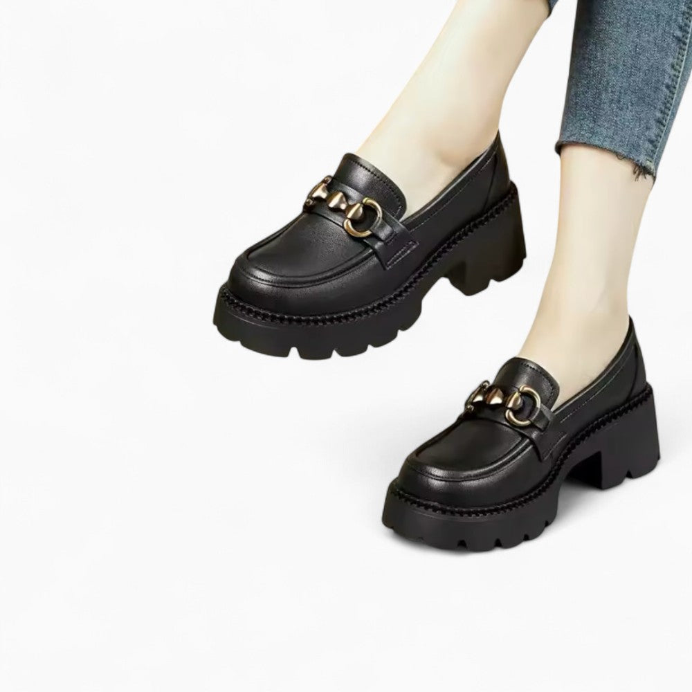 Mocassins En Cuir À Talons Et Mors
