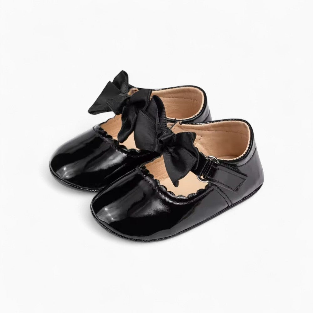 Mocassins En Cuir Avec Gros Nœud Pour Bébé Fille