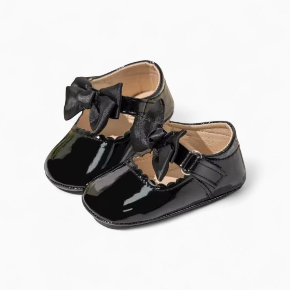 Mocassins En Cuir Avec Gros Nœud Pour Bébé Fille