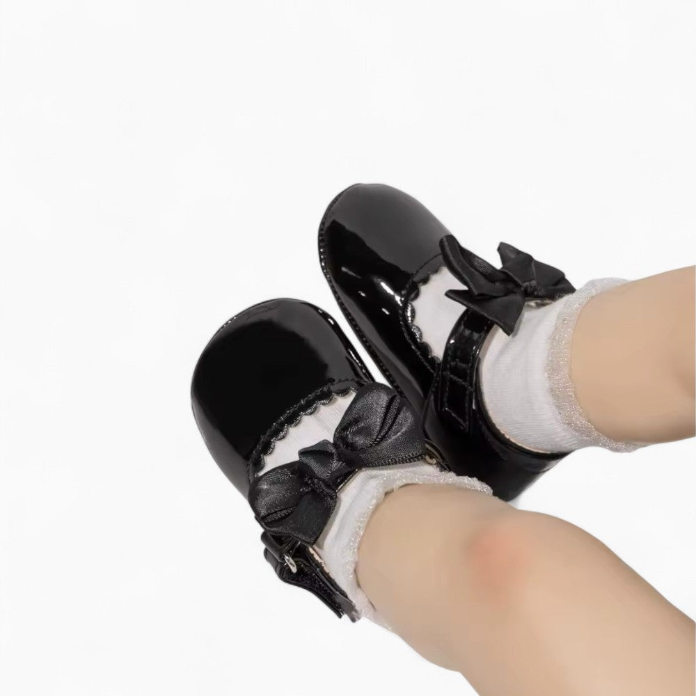 Mocassins En Cuir Avec Gros Nœud Pour Bébé Fille