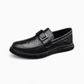 Mocassins En Cuir Noir À Semelle Épaisse Et Fermoir