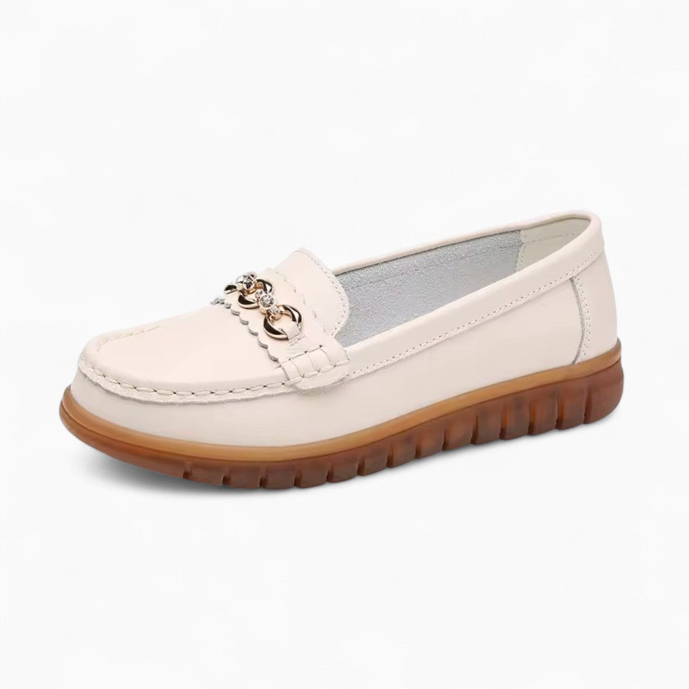 Mocassins En Cuir Rehaussés De Détails Dorés Pour Femmes