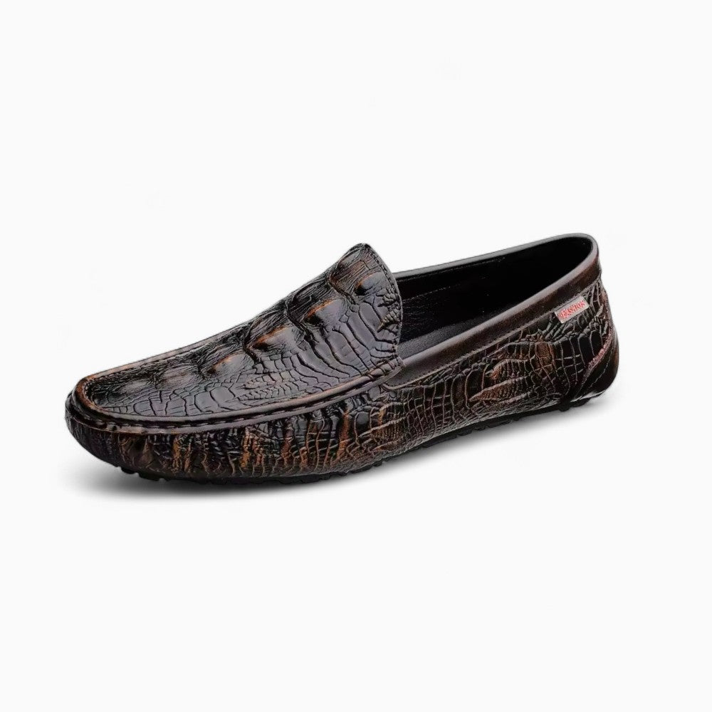 Mocassins En Cuir Véritable À Motifs Crocodile