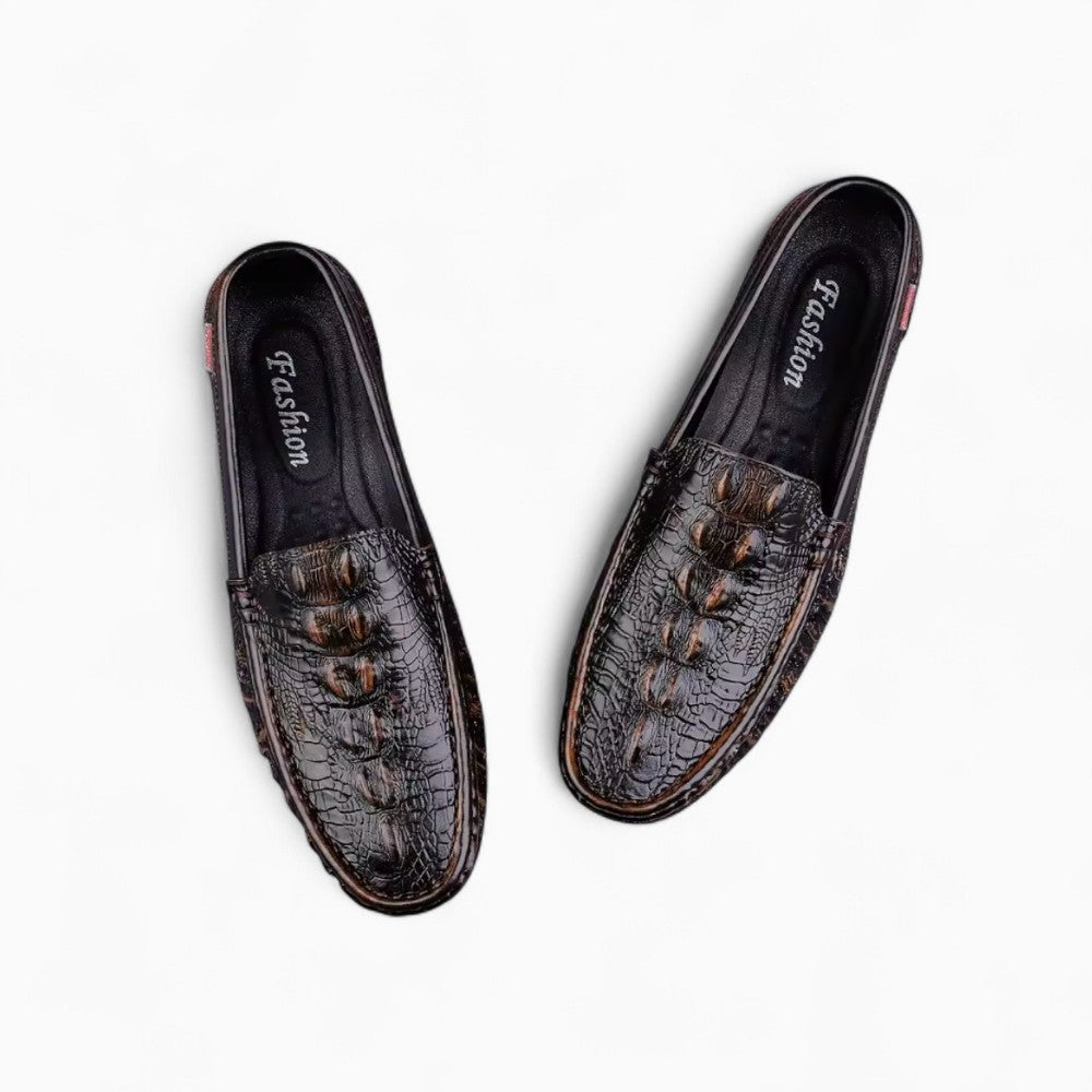 Mocassins En Cuir Véritable À Motifs Crocodile