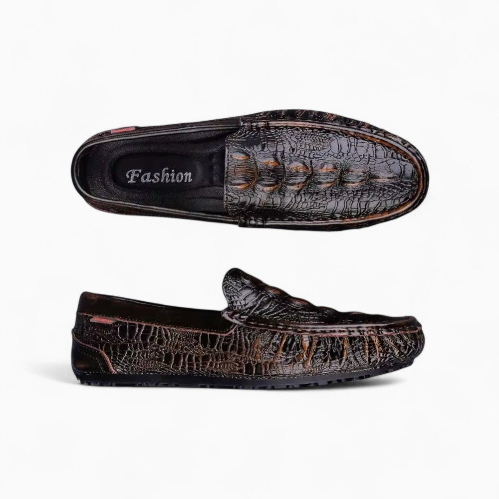 Mocassins En Cuir Véritable À Motifs Crocodile
