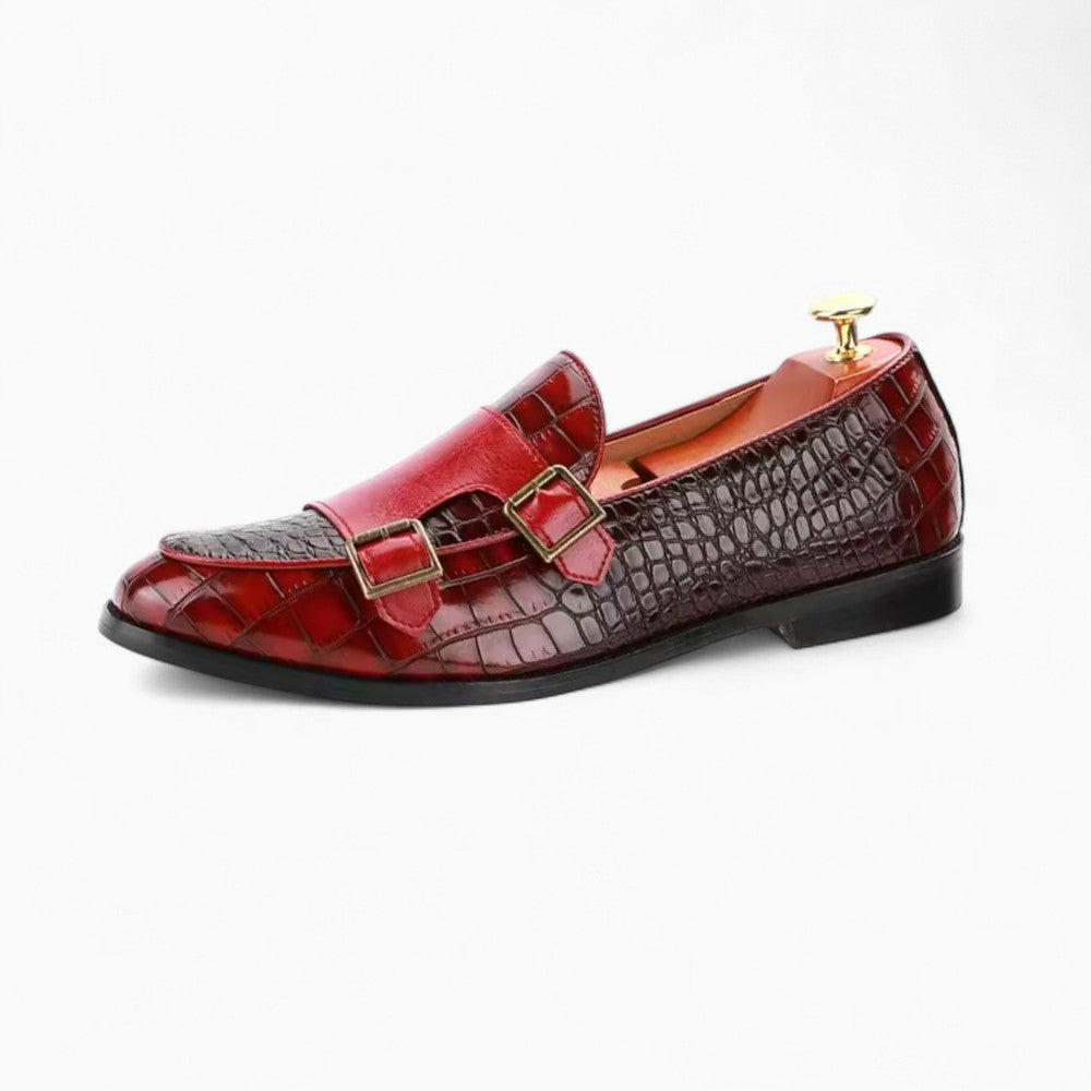 Mocassins En Cuir Vernis Rouge Grain Crocodile