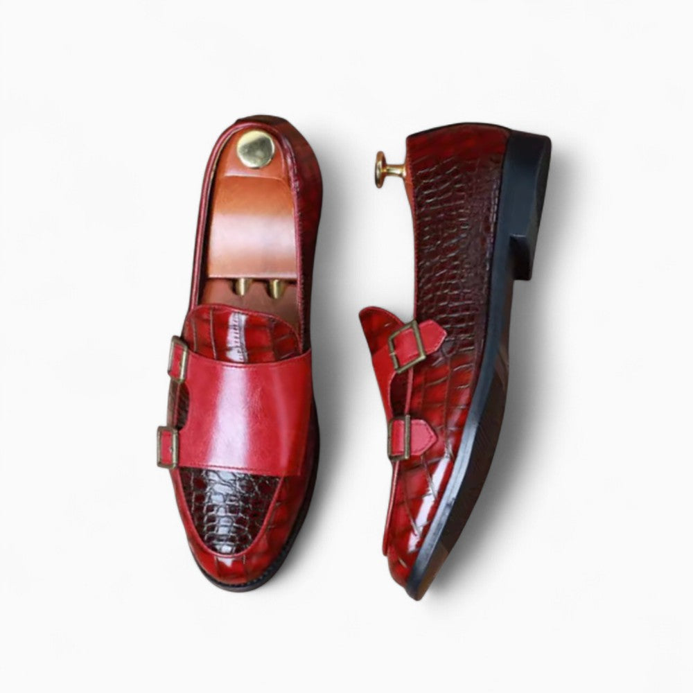Mocassins En Cuir Vernis Rouge Grain Crocodile