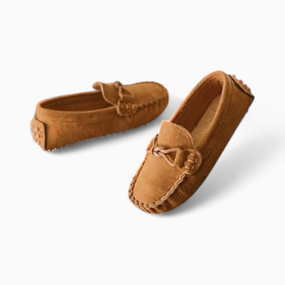 Mocassins En Daim Avec Un Nœud Marron Pour Garçons