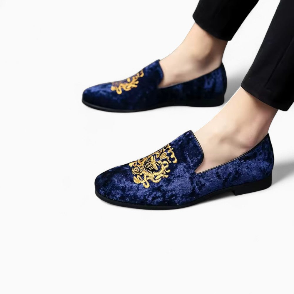 Mocassins Effet Velours Brillant Avec Broderie Fleurie Et Sequins