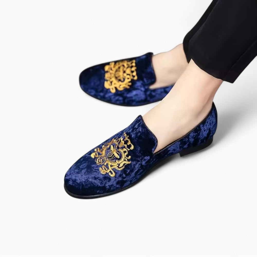 Mocassins Effet Velours Brillant Avec Broderie Fleurie Et Sequins