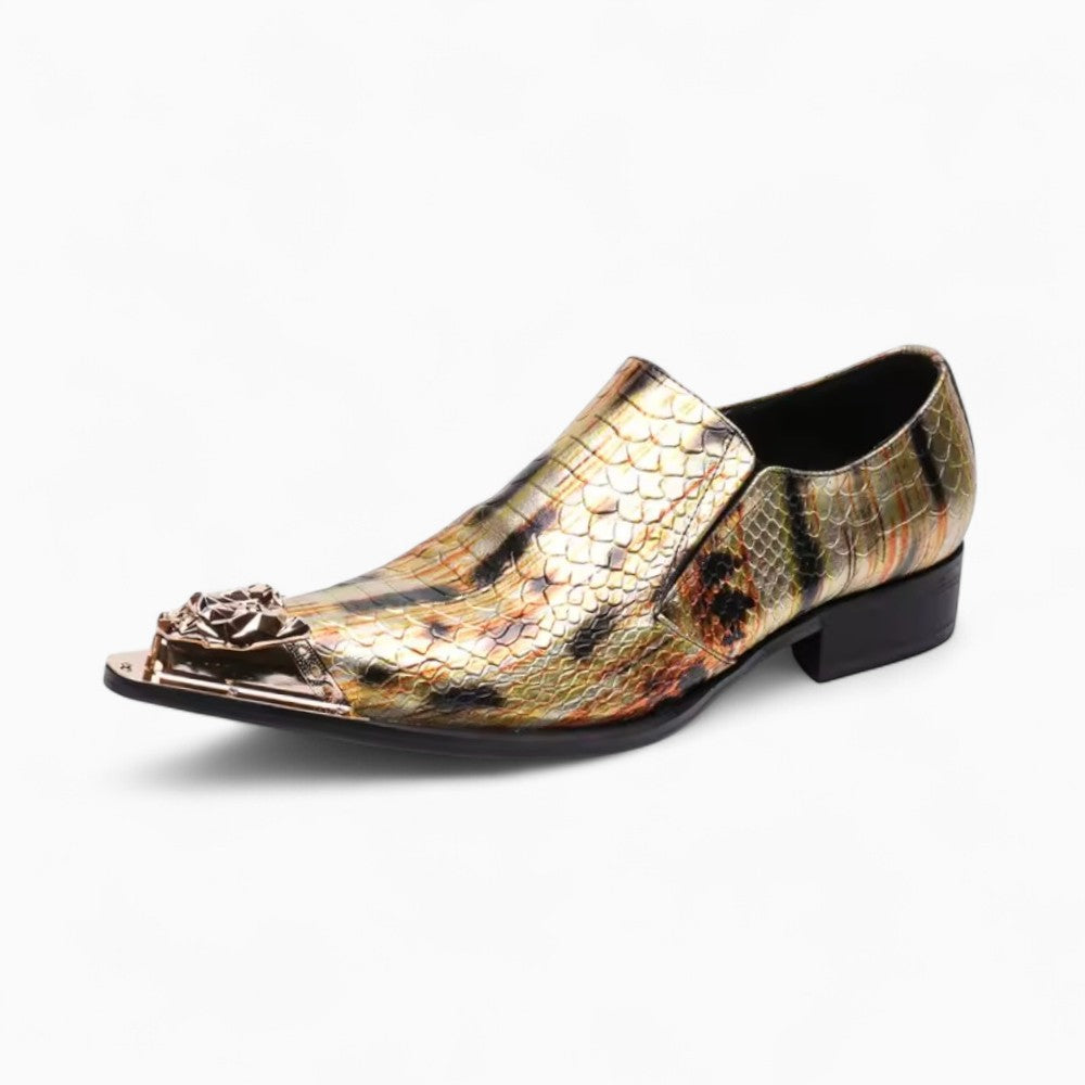 Mocassins Dorés Élégants Avec Design Serpent Hommes