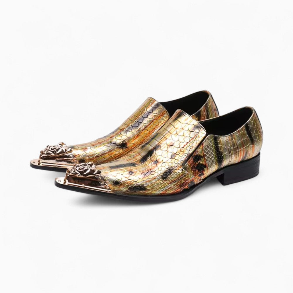 Mocassins Dorés Élégants Avec Design Serpent Hommes