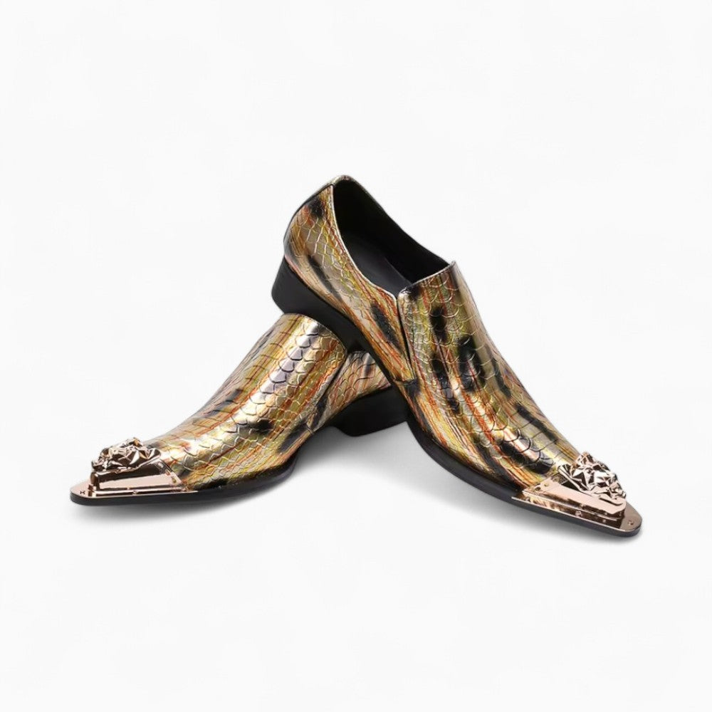 Mocassins Dorés Élégants Avec Design Serpent Hommes