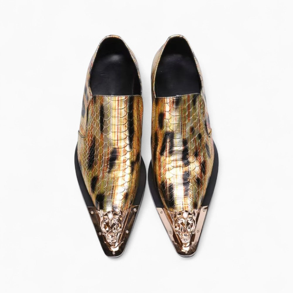 Mocassins Dorés Élégants Avec Design Serpent Hommes