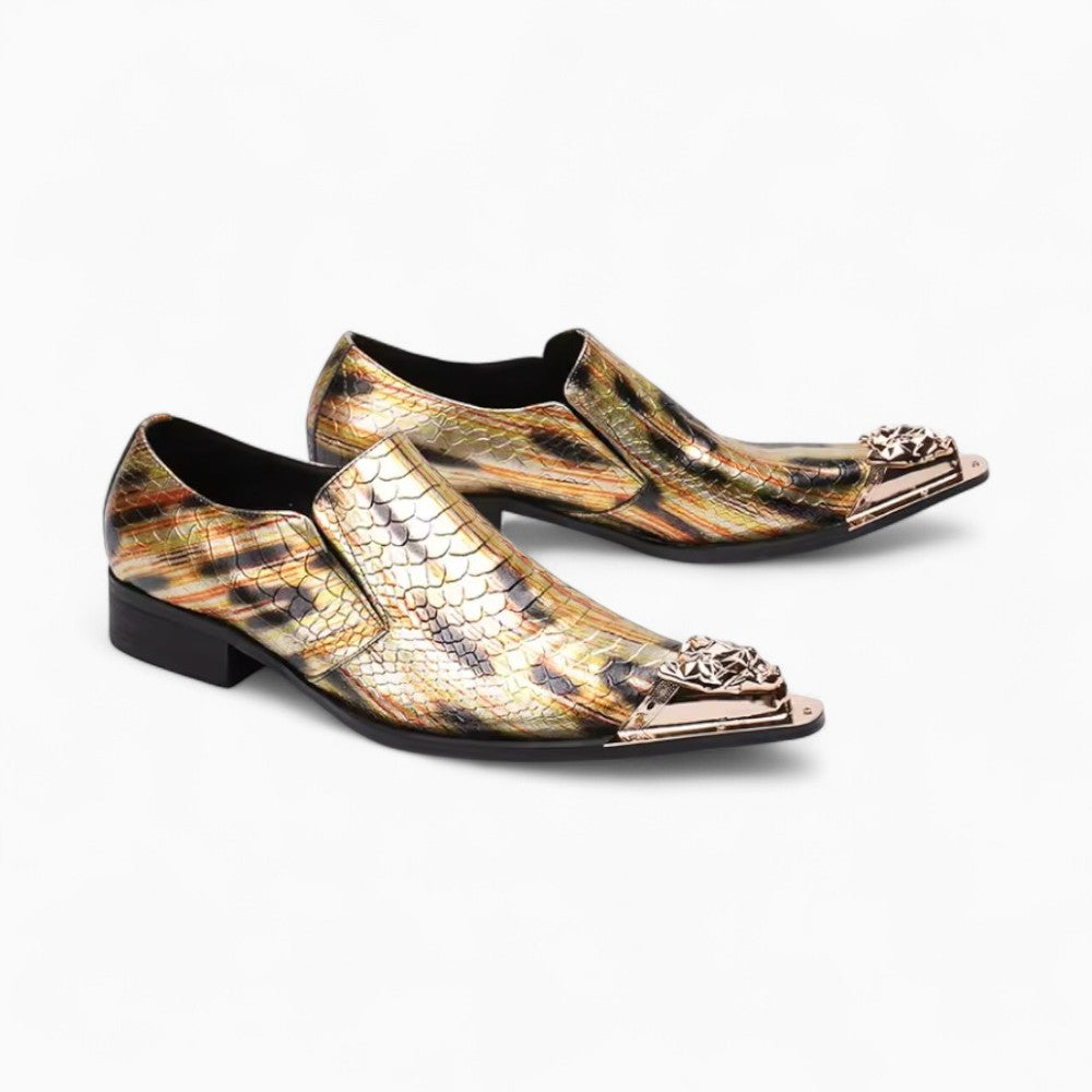 Mocassins Dorés Élégants Avec Design Serpent Hommes