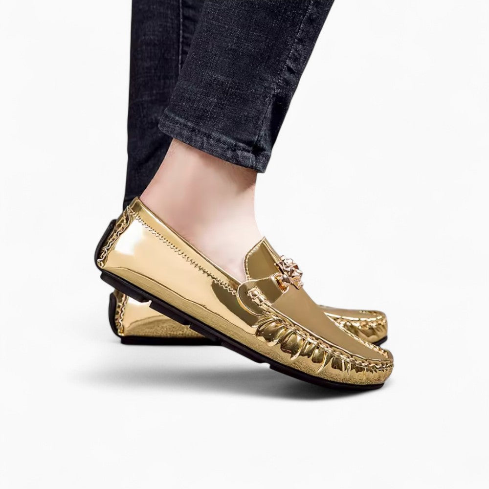 Mocassins Dorés Brillants Pour Homme