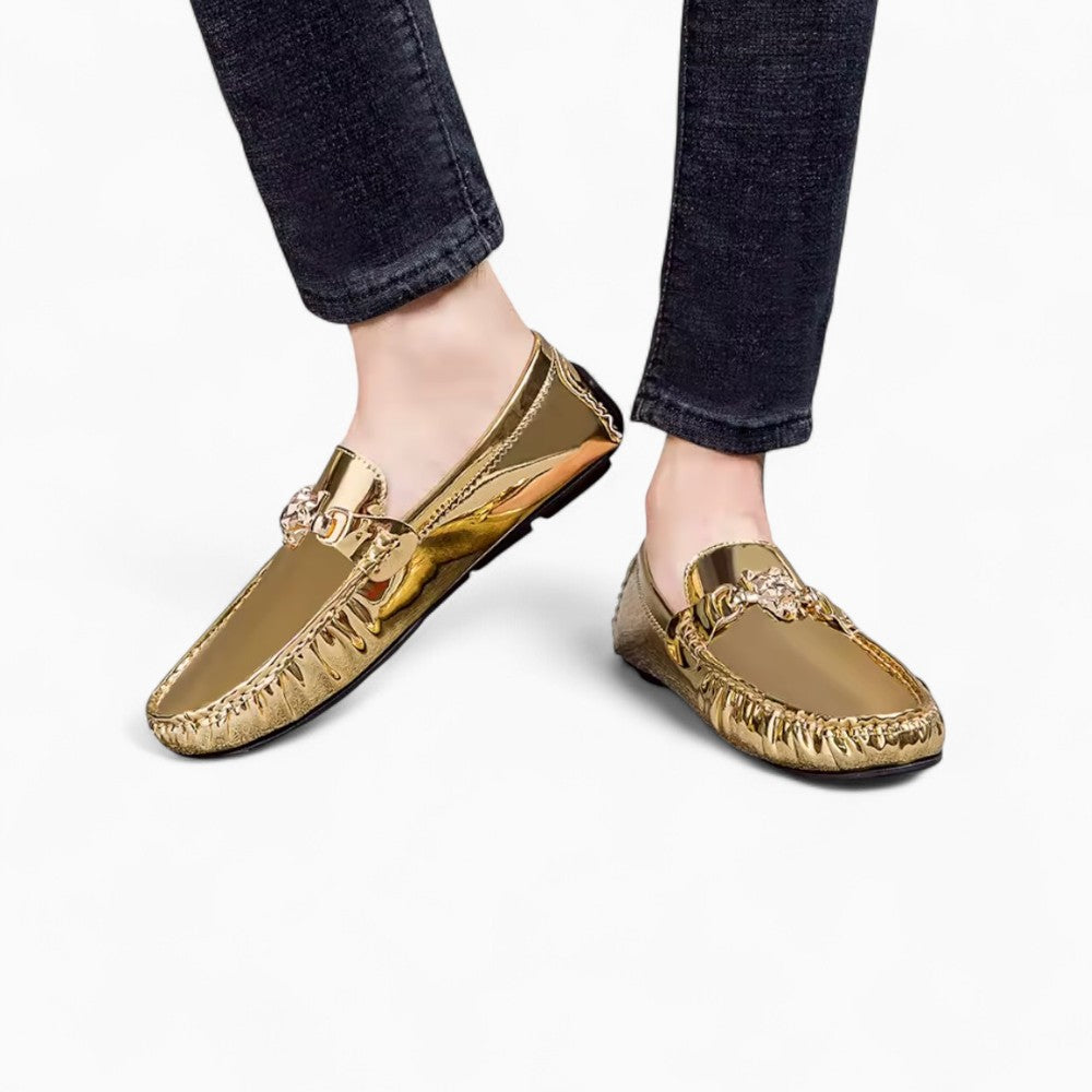 Mocassins Dorés Brillants Pour Homme