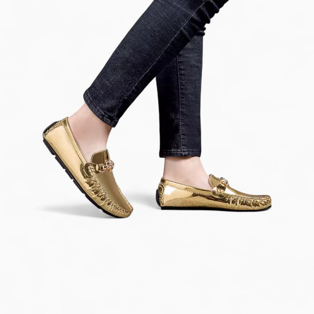 Mocassins Dorés Brillants Pour Homme
