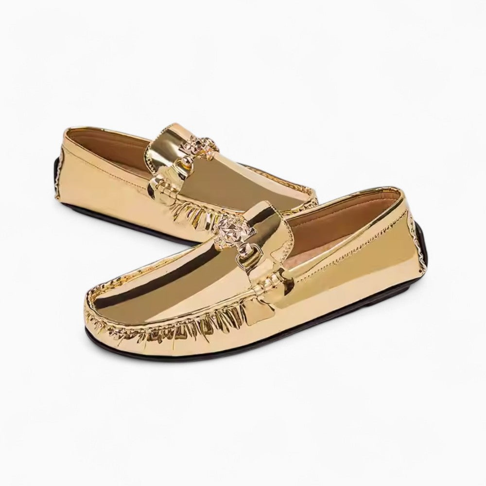 Mocassins Dorés Brillants Pour Homme