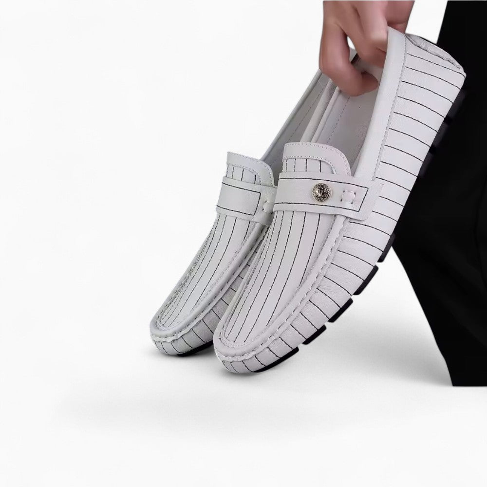 Mocassins Décontractés En Effet Cuir Blanc Pour Hommes