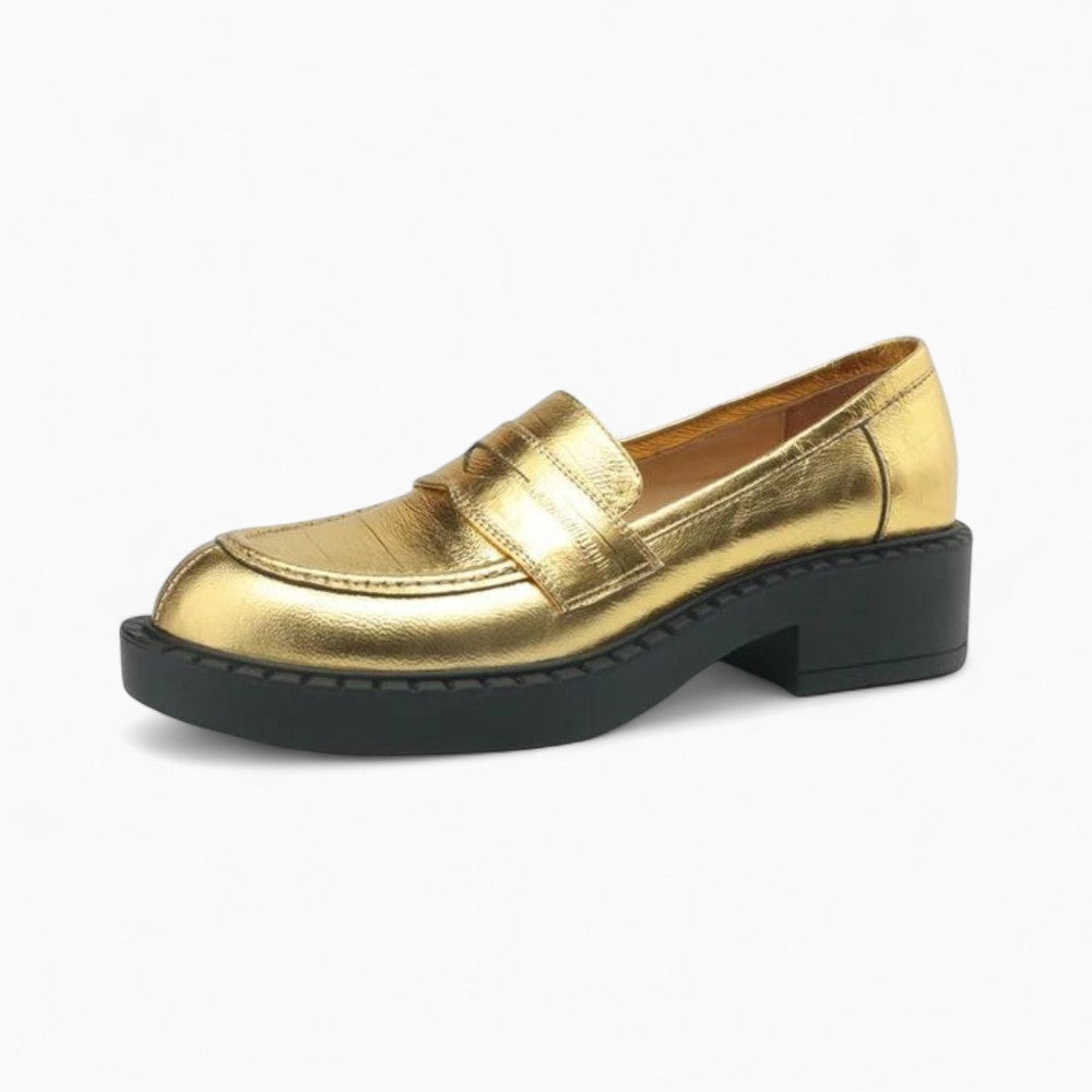 Mocassins De Soirée Dorés Vernis Et Pailletés