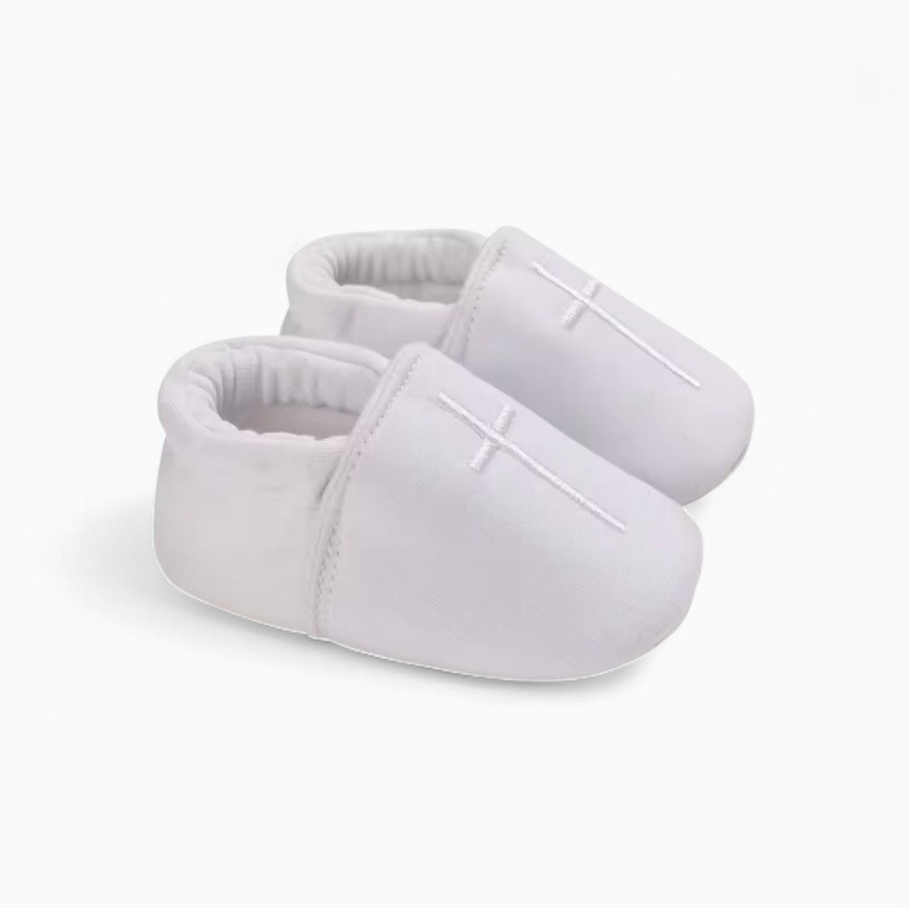 Mocassins De Baptême Blancs En Coton Pour Bébé