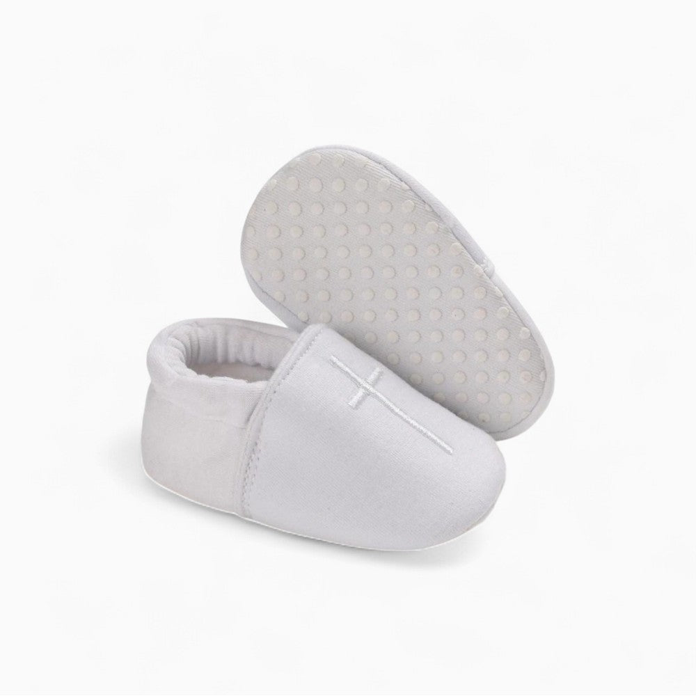 Mocassins De Baptême Blancs En Coton Pour Bébé