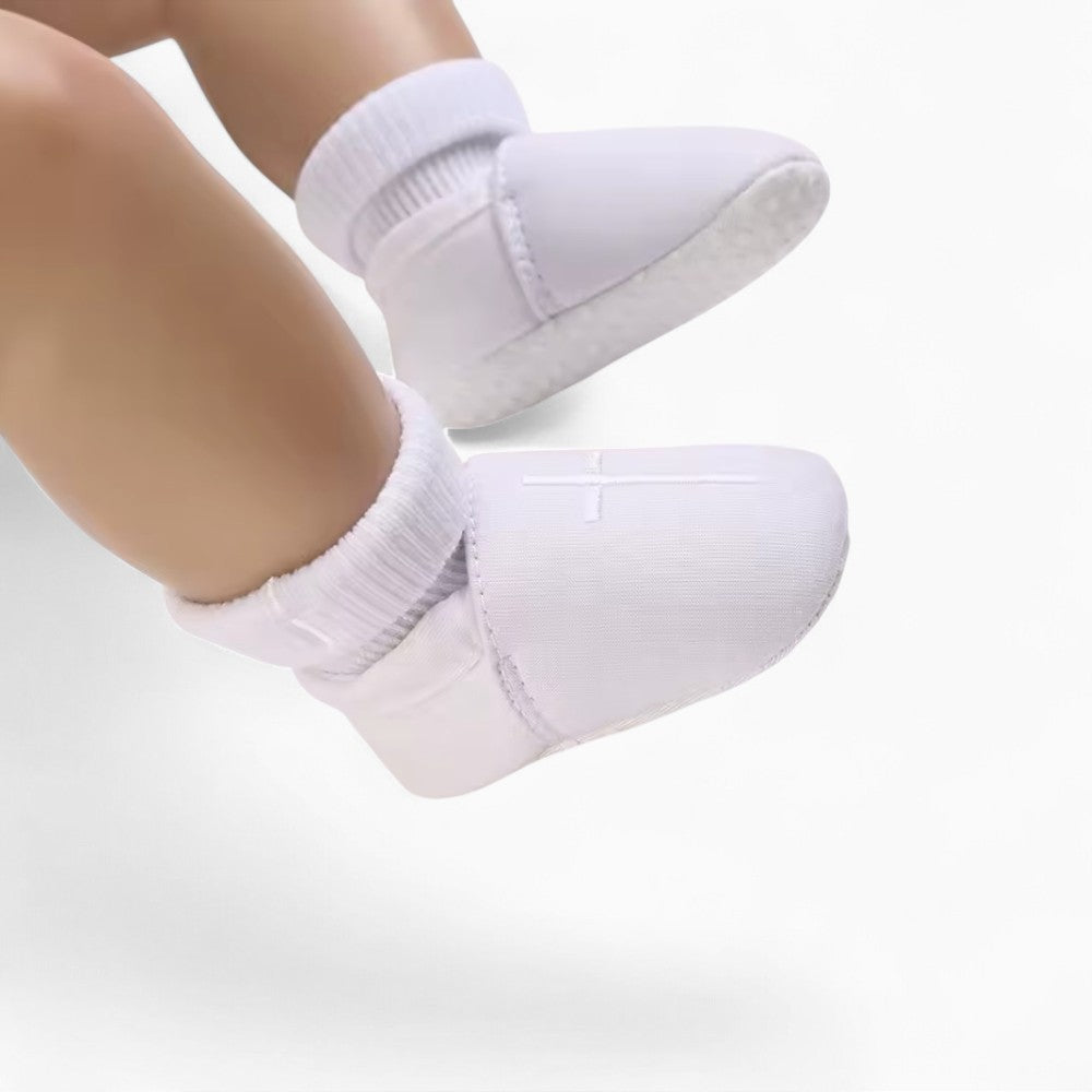 Mocassins De Baptême Blancs En Coton Pour Bébé