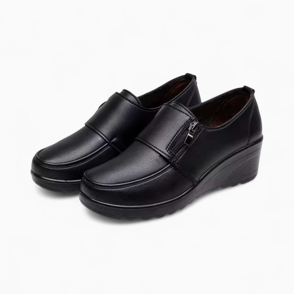 Mocassins Compensés Confortables Cuir Noir Pour Femmes