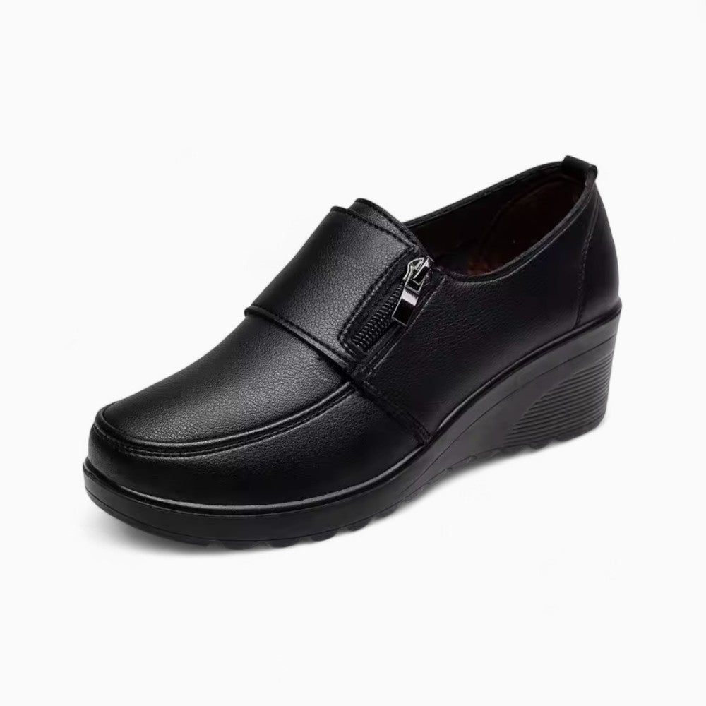 Mocassins Compensés Confortables Cuir Noir Pour Femmes