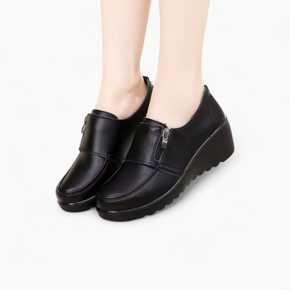 Mocassins Compensés Confortables Cuir Noir Pour Femmes