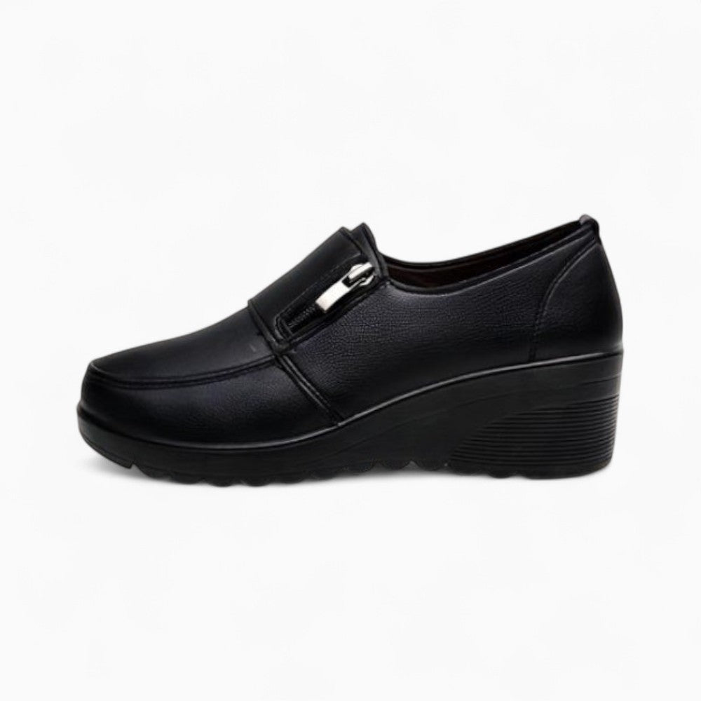 Mocassins Compensés Confortables Cuir Noir Pour Femmes