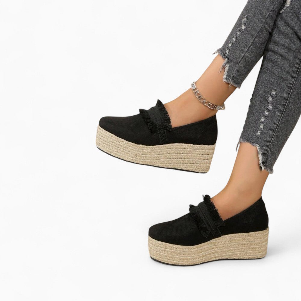 Mocassins Compensés Avec Franges En Suédine Pour Femme