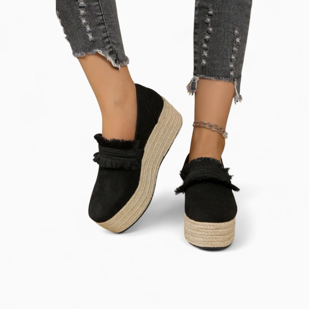 Mocassins Compensés Avec Franges En Suédine Pour Femme
