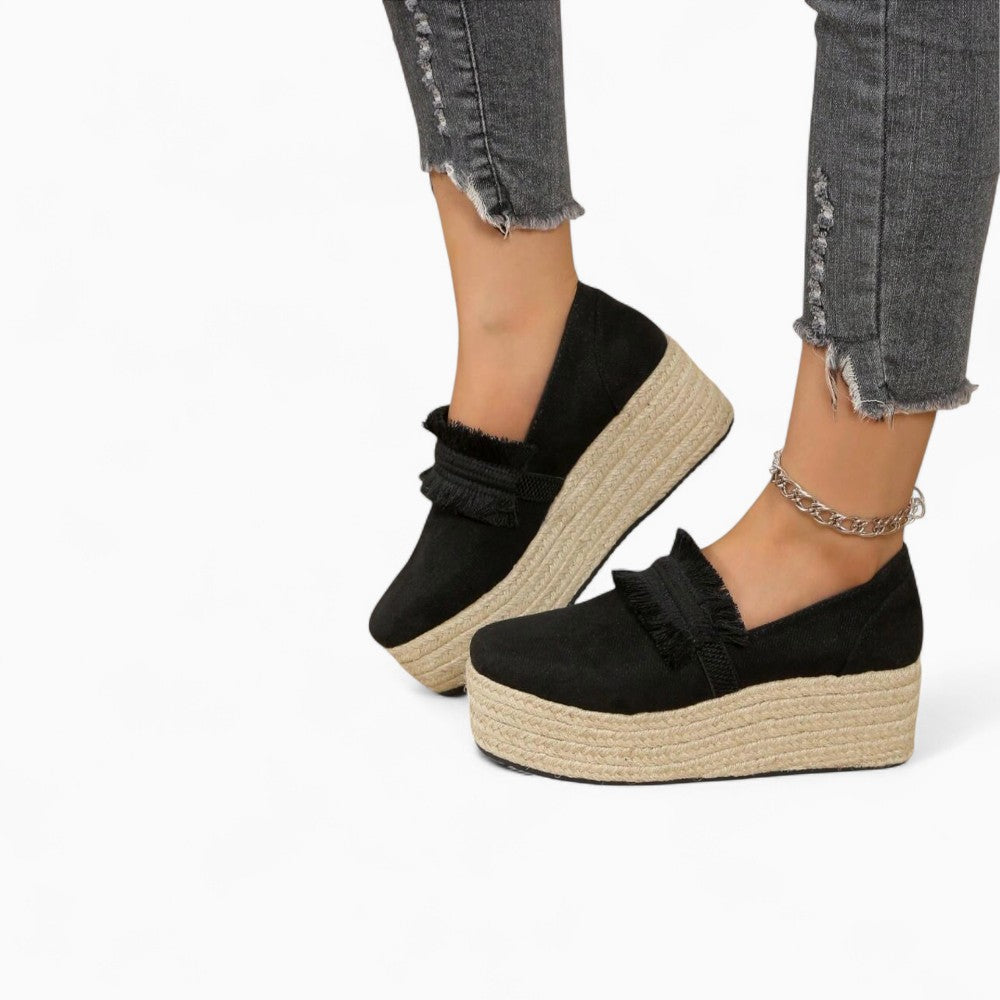 Mocassins Compensés Avec Franges En Suédine Pour Femme