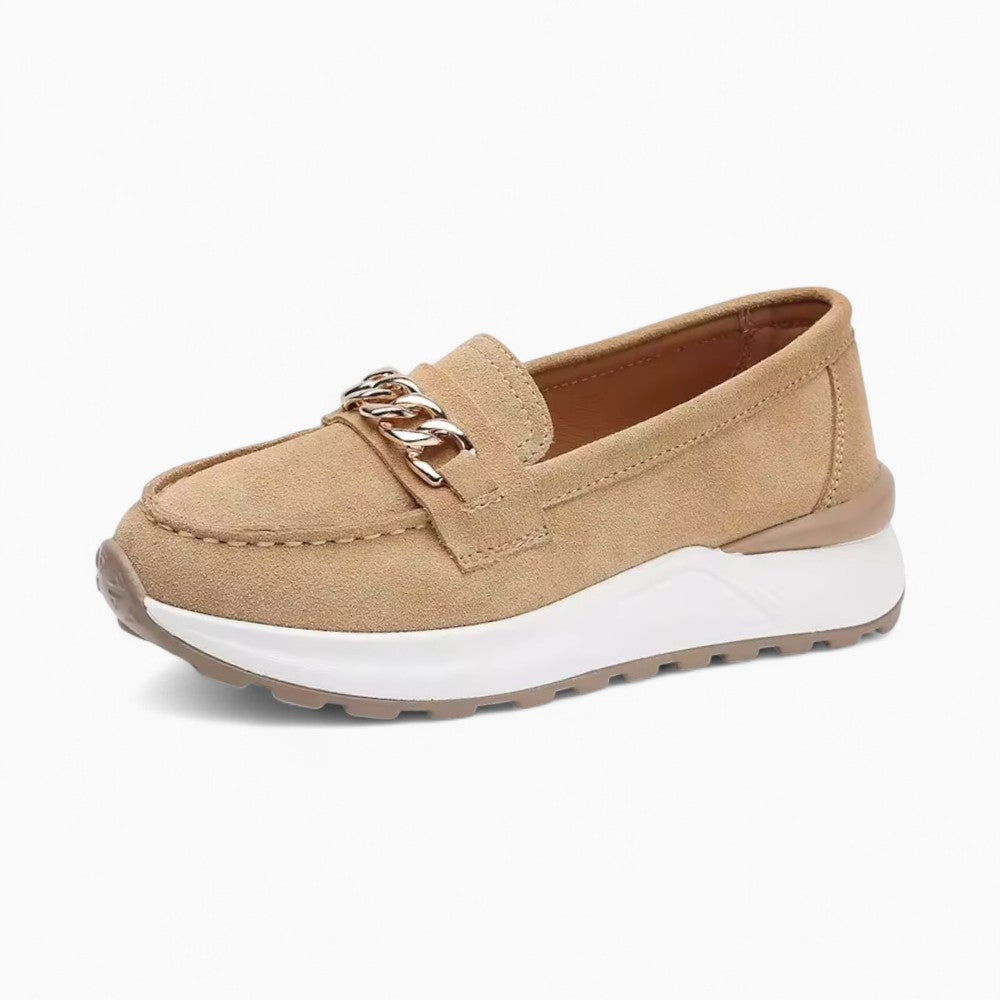 Mocassins En Daim À Boucle Dorée Et Semelle Épaisse