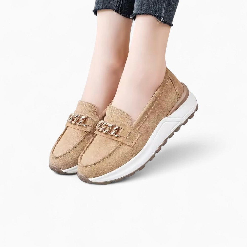 Mocassins En Daim À Boucle Dorée Et Semelle Épaisse