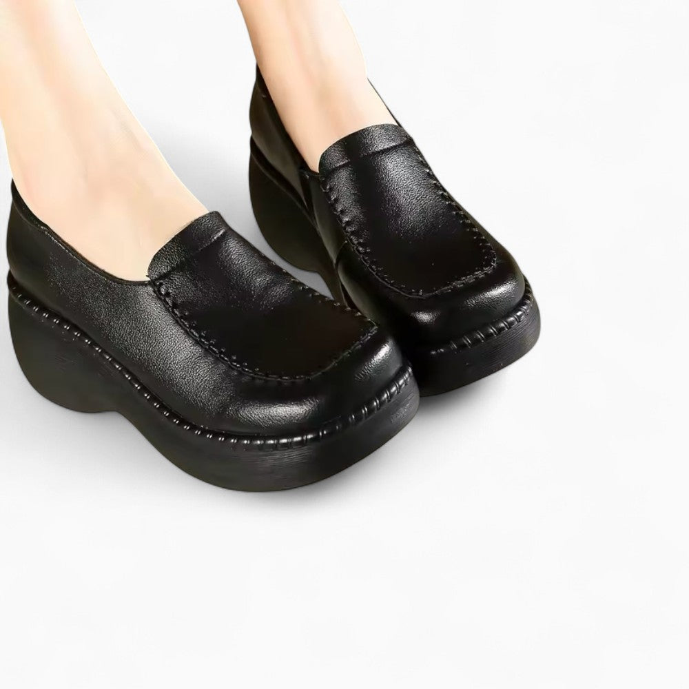 Mocassins En Cuir Véritable À Semelles Compensées Pour Femme