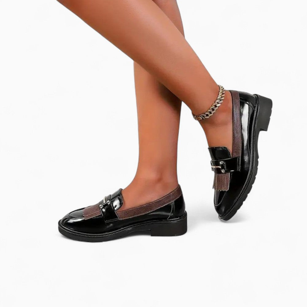 Mocassins Noirs Vernis En Cuir Synthétique Pour Femme