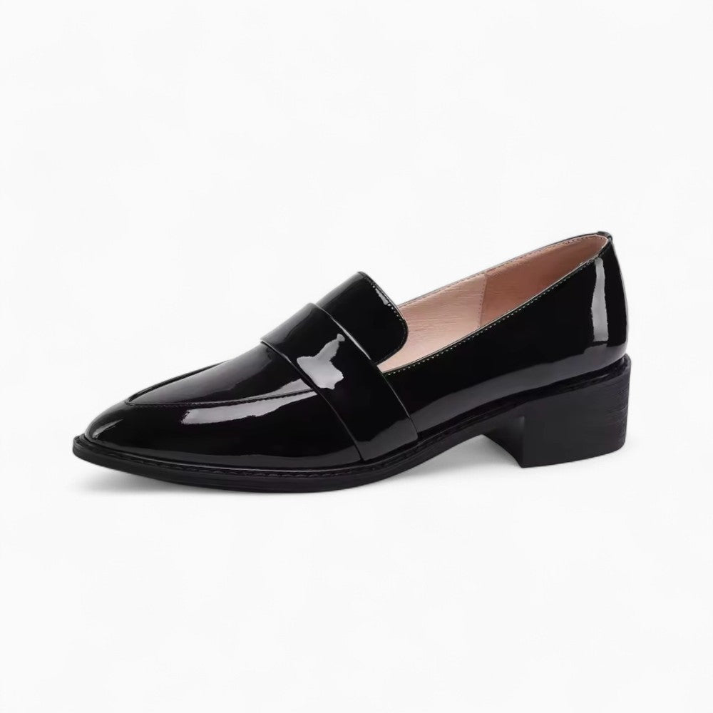 Mocassins Noirs Vernis À Bout Pointu Pour Femme