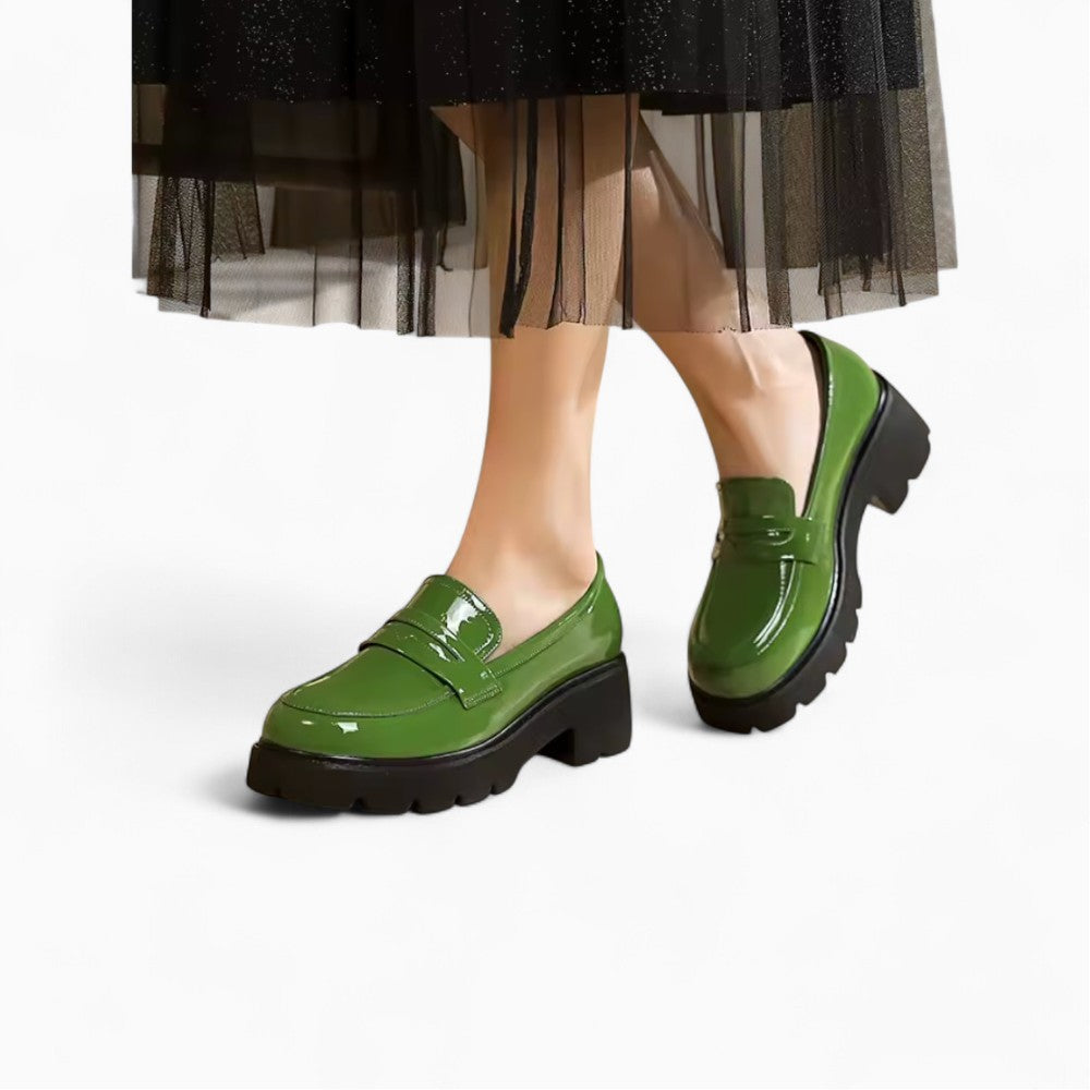 Mocassins Aspect Cuir Vernis À Semelle Épaisse