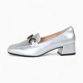 Mocassins Argentés À Talons Carrés Pour Femme