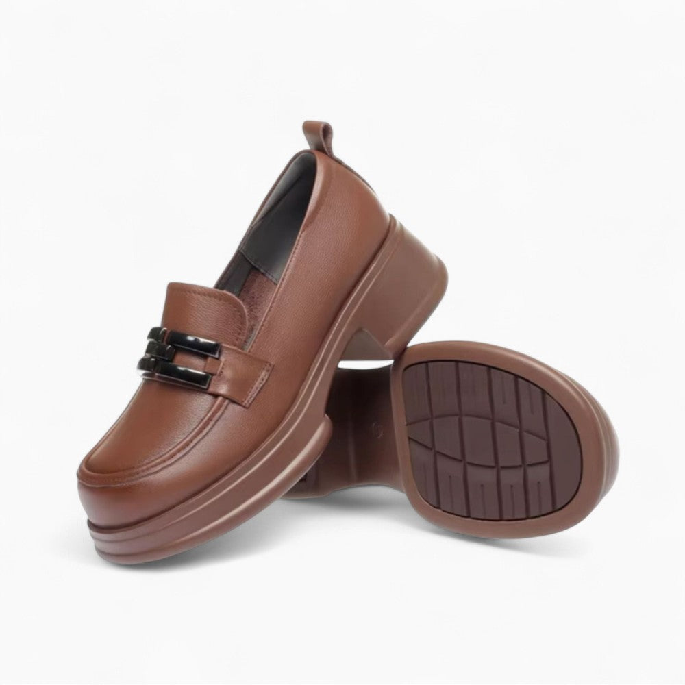 Mocassins À Talons Épais Aux Couleurs Neutres Pour Femmes