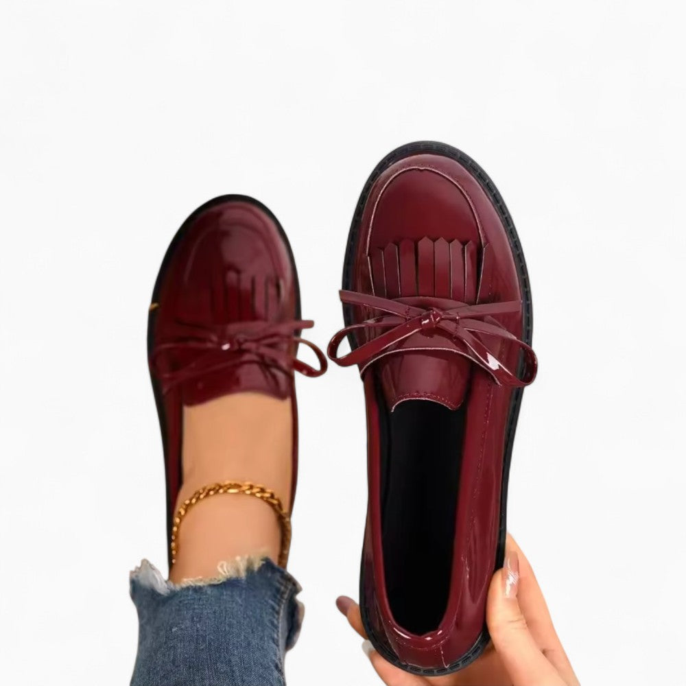 Mocassins À Talons En Cuir Verni Avec Nœud Décoratif