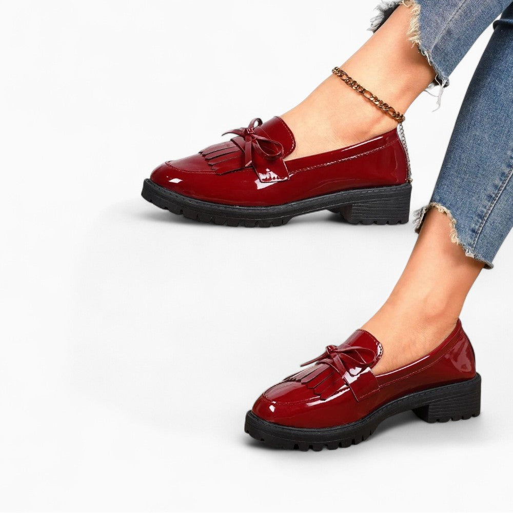 Mocassins À Talons En Cuir Verni Avec Nœud Décoratif